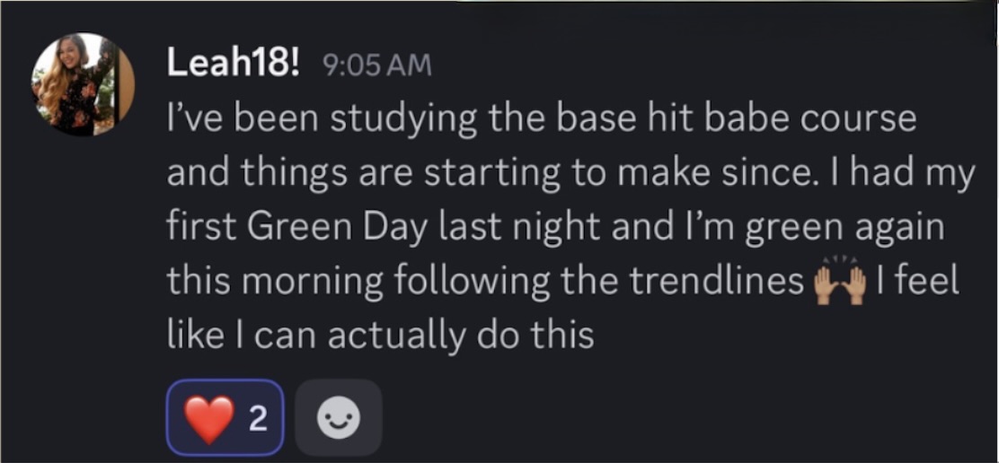 Discord testimonial from Leah18 about her green day