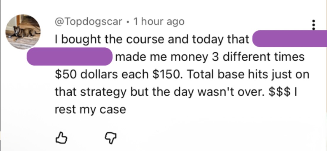 Comment from @Topdogscar about making $150 with the base hit strategy